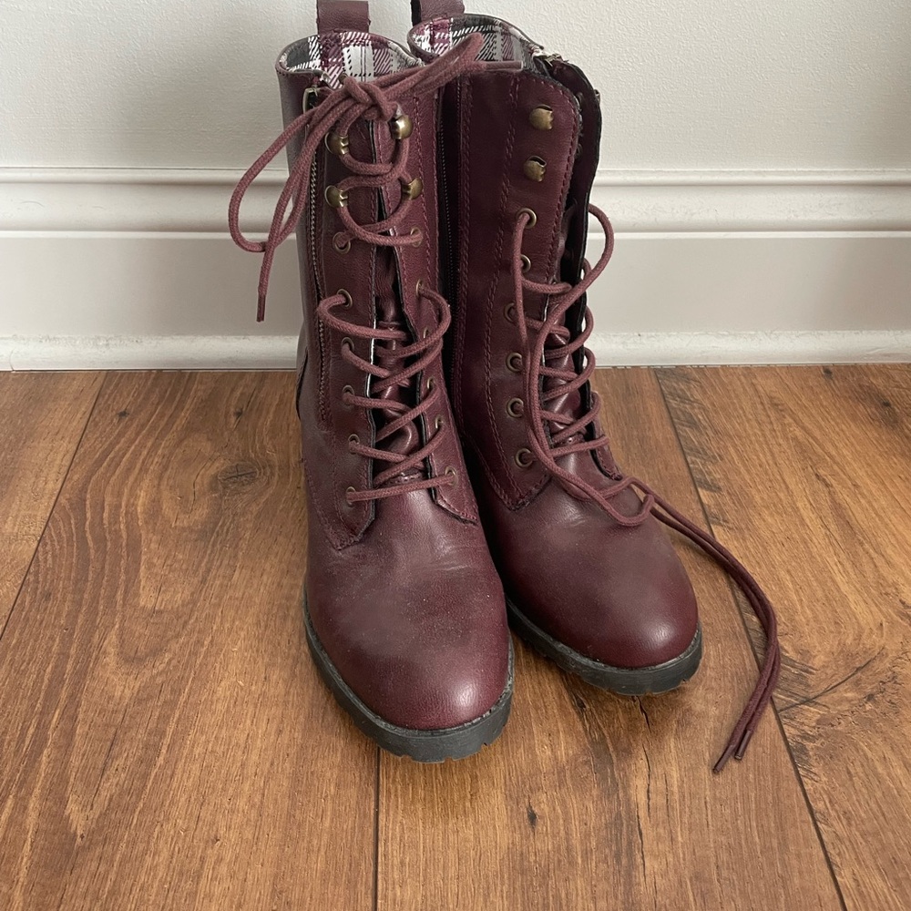 Sun + Stone Brown Combat Boots Lace-Up Design